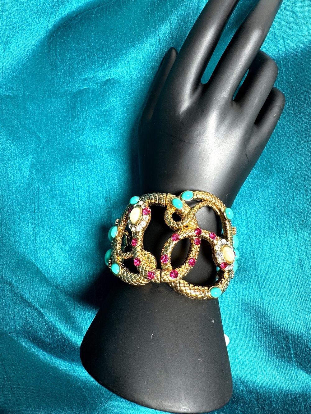 R.J. Graziano Gold-Tone Snake Bracelet with Turquoise, Pearls & Pink Stones